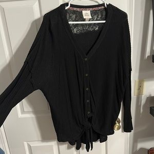 Button and tie front long sleeve